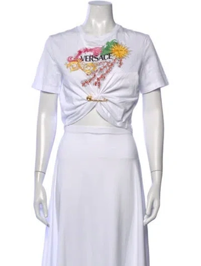 Pre-owned Versace Graphic Print Crew Neck Crop Top W/ Tags In White