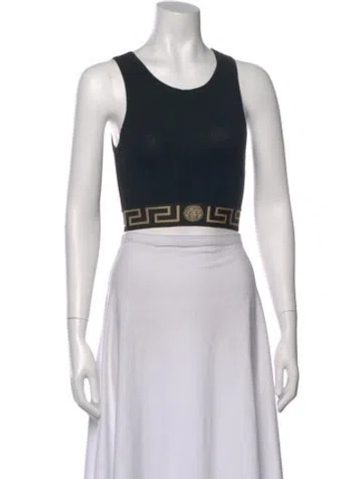 Pre-owned Versace Graphic Print Crew Neck Crop Top In White