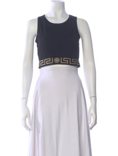 Pre-owned Versace Graphic Print Crew Neck Crop Top In White
