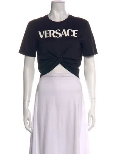 Pre-owned Versace Graphic Print Crew Neck Crop Top In White