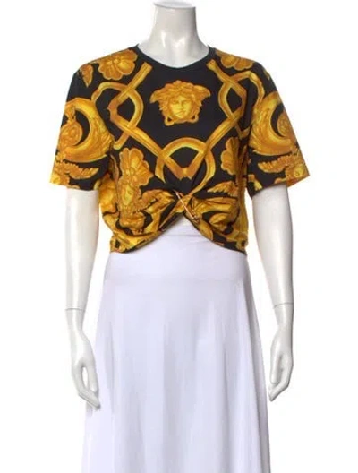 Pre-owned Versace Graphic Print Crew Neck Crop Top In Yellow