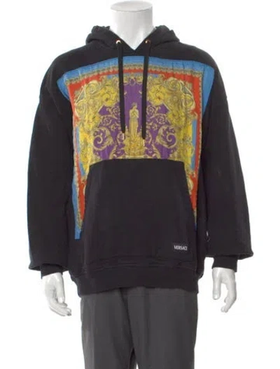 Pre-owned Versace Graphic Print Crew Neck Hoodie In Black