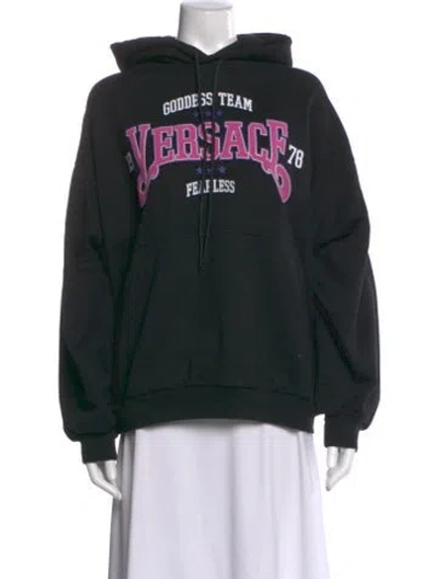 Pre-owned Versace Graphic Print Crew Neck Hoodie In Black