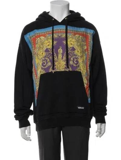 Pre-owned Versace Graphic Print Crew Neck Hoodie In Black