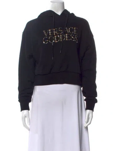 Pre-owned Versace Graphic Print Crew Neck Hoodie In Black