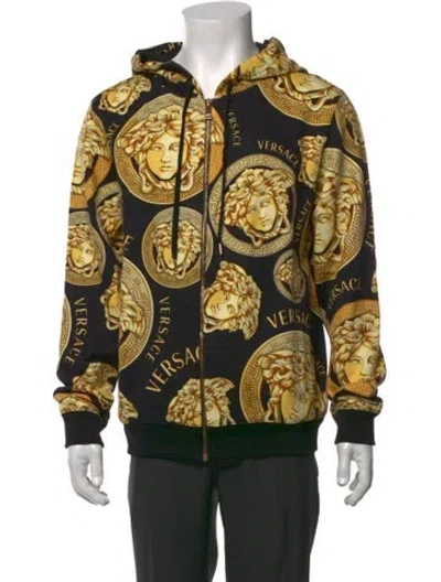 Pre-owned Versace Graphic Print Crew Neck Hoodie In Black