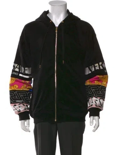 Pre-owned Versace Graphic Print Crew Neck Hoodie In Black