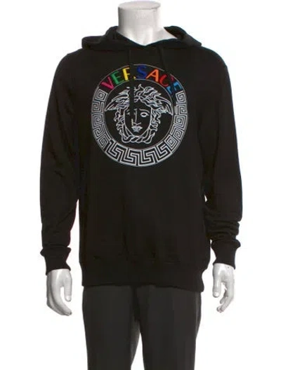 Pre-owned Versace Graphic Print Crew Neck Hoodie In Black