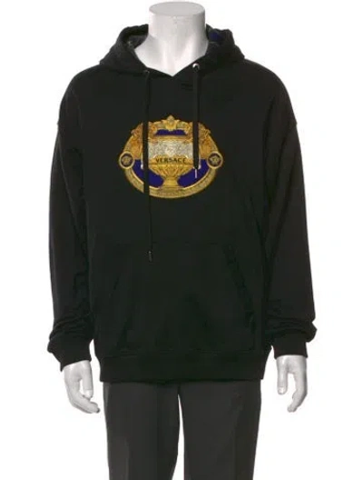 Pre-owned Versace Graphic Print Crew Neck Hoodie In Black