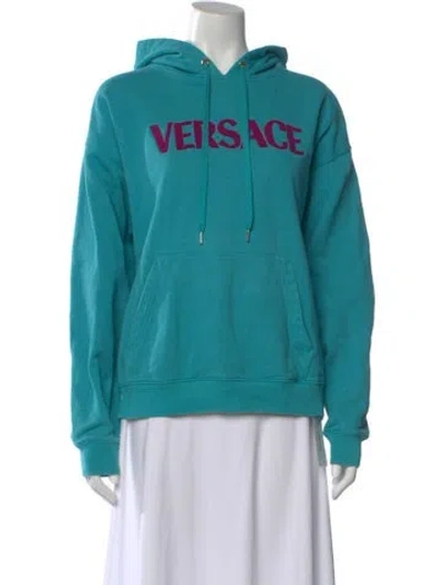 Pre-owned Versace Graphic Print Crew Neck Hoodie In Blue