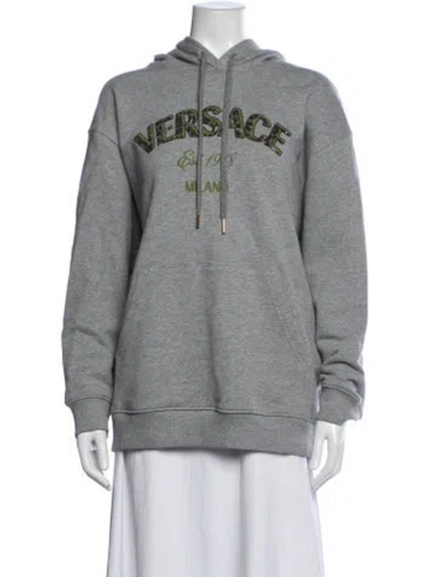 Pre-owned Versace Graphic Print Crew Neck Hoodie In Grey