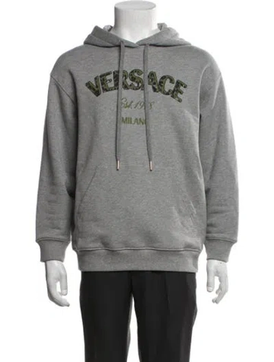 Pre-owned Versace Graphic Print Crew Neck Hoodie In Grey