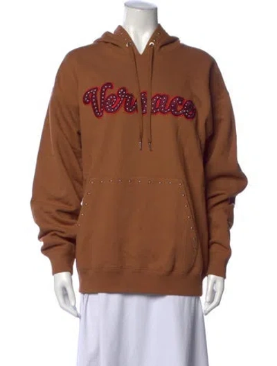 Pre-owned Versace Graphic Print Crew Neck Hoodie W/ Tags In Brown