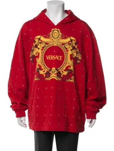 Pre-owned Versace Graphic Print Crew Neck Hoodie W/ Tags In Red