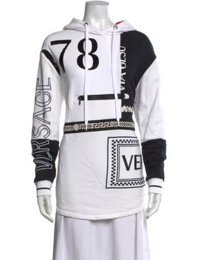 Pre-owned Versace Graphic Print Crew Neck Hoodie In White