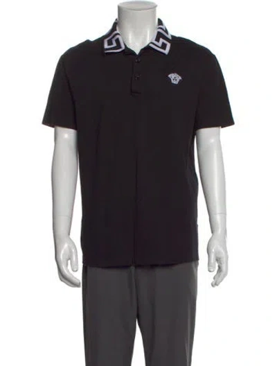 Pre-owned Versace Graphic Print Crew Neck Polo Shirt In Black