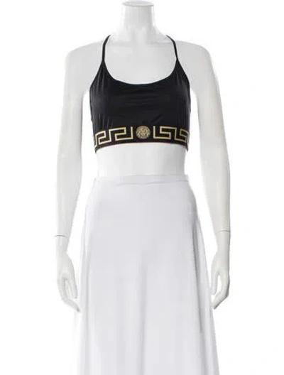 Pre-owned Versace Graphic Print Crew Neck Sports Bra In Black