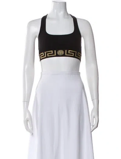 Pre-owned Versace Graphic Print Crew Neck Sports Bra In Black