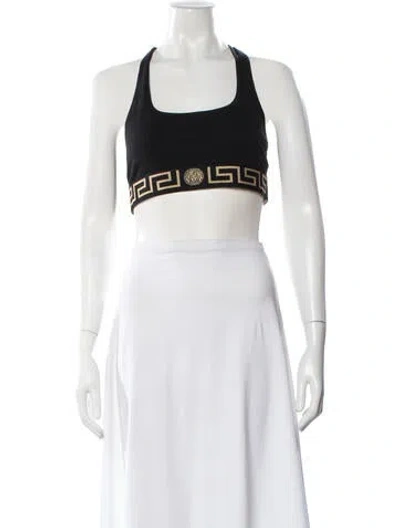Pre-owned Versace Graphic Print Crew Neck Sports Bra In Black