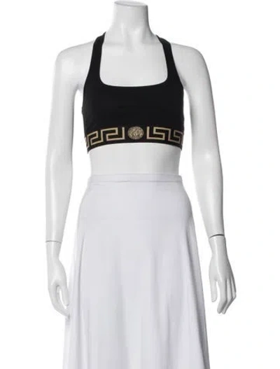 Pre-owned Versace Graphic Print Crew Neck Sports Bra In Black