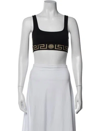 Pre-owned Versace Graphic Print Crew Neck Sports Bra In Black
