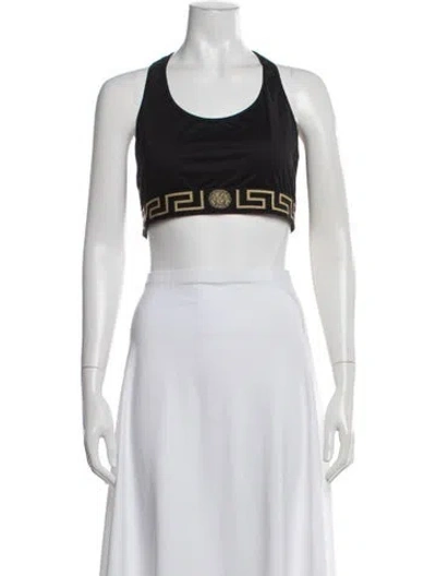 Pre-owned Versace Graphic Print Crew Neck Sports Bra In Black