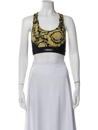 Pre-owned Versace Graphic Print Crew Neck Sports Bra In Black