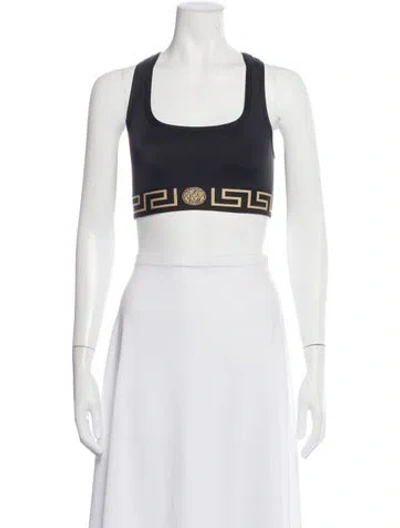 Pre-owned Versace Graphic Print Crew Neck Sports Bra W/ Tags In Black