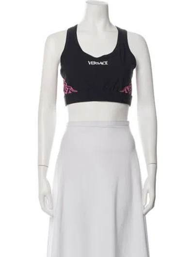 Pre-owned Versace Graphic Print Crew Neck Sports Bra W/ Tags In White