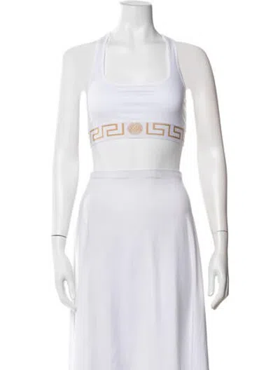 Pre-owned Versace Graphic Print Crew Neck Sports Bra W/ Tags In White