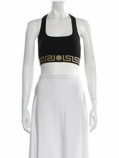 Pre-owned Versace Graphic Print Crew Neck Sports Bra In White