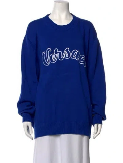 Pre-owned Versace Graphic Print Crew Neck Sweater In Blue