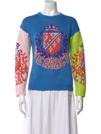 Pre-owned Versace Graphic Print Crew Neck Sweater In Blue