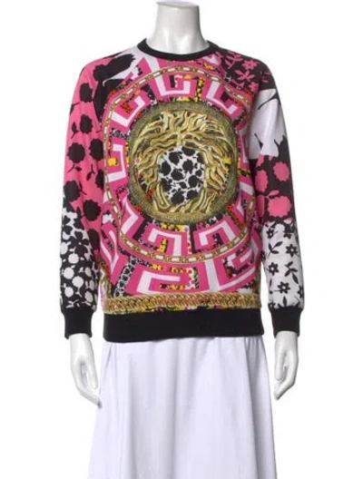 Pre-owned Versace Graphic Print Crew Neck Sweater In Pink