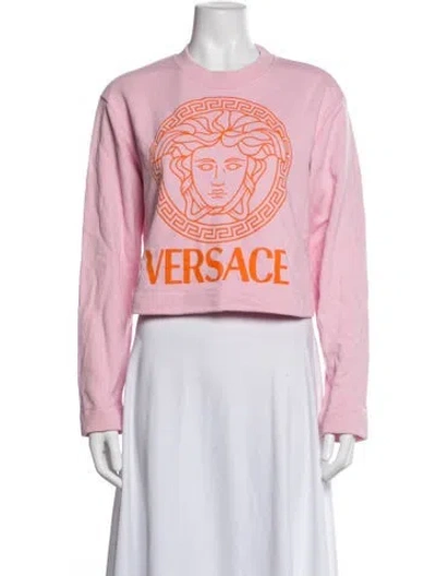 Pre-owned Versace Graphic Print Crew Neck Sweater In Pink