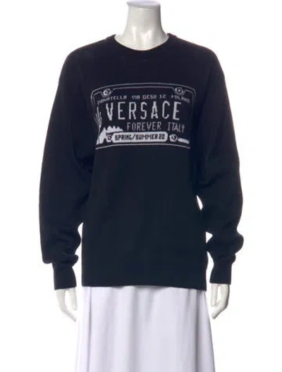 Pre-owned Versace Graphic Print Crew Neck Sweater W/ Tags In Blue