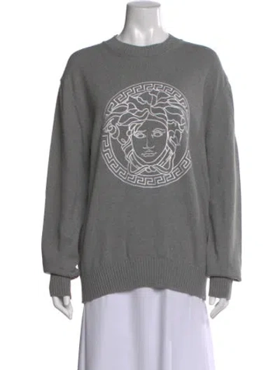 Pre-owned Versace Graphic Print Crew Neck Sweater W/ Tags In Gray