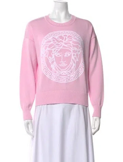 Pre-owned Versace Graphic Print Crew Neck Sweater W/ Tags In Pink