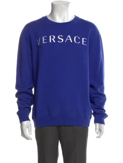 Pre-owned Versace Graphic Print Crew Neck Sweatshirt In Blue