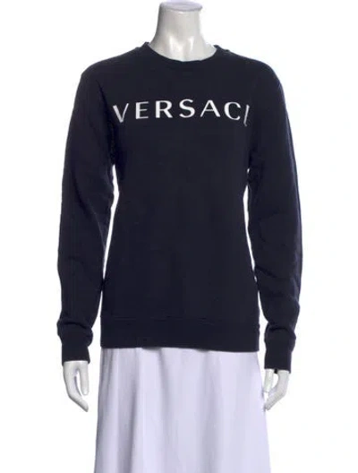 Pre-owned Versace Graphic Print Crew Neck Sweatshirt In Blue