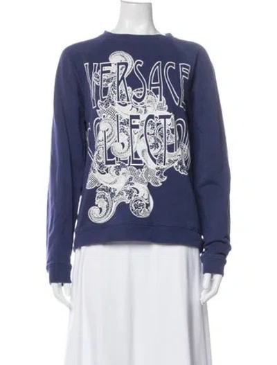 Pre-owned Versace Graphic Print Crew Neck Sweatshirt In Blue