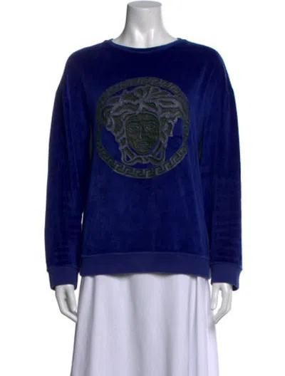 Pre-owned Versace Graphic Print Crew Neck Sweatshirt In Blue
