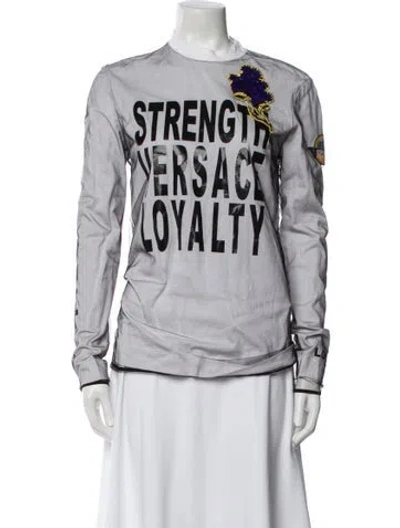 Pre-owned Versace Graphic Print Crew Neck Sweatshirt In Gray