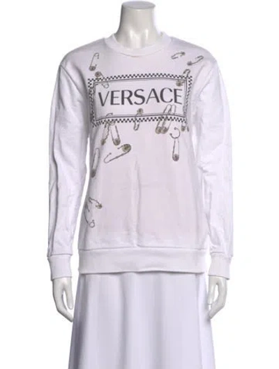 Pre-owned Versace Graphic Print Crew Neck Sweatshirt In White