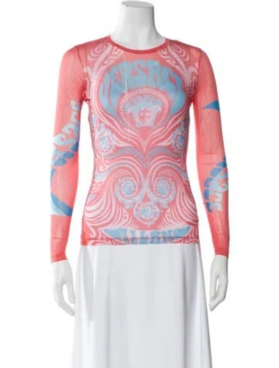 Pre-owned Versace Graphic Print Crew Neck Top W/ Tags In Pink