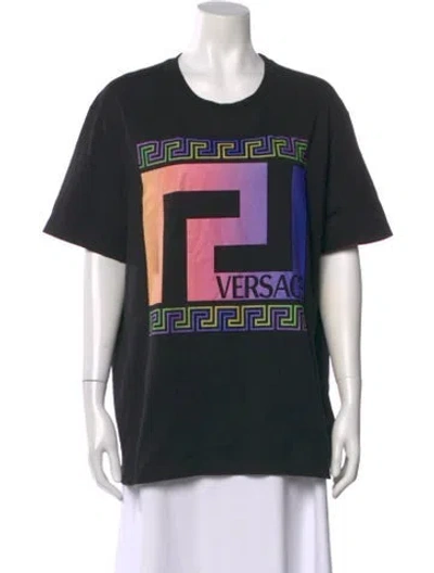 Pre-owned Versace Graphic Print Crew Neck T-shirt In Black