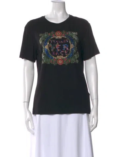 Pre-owned Versace Graphic Print Crew Neck T-shirt In Black