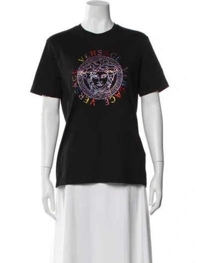 Pre-owned Versace Graphic Print Crew Neck T-shirt In Black