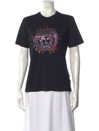 Pre-owned Versace Graphic Print Crew Neck T-shirt In Black