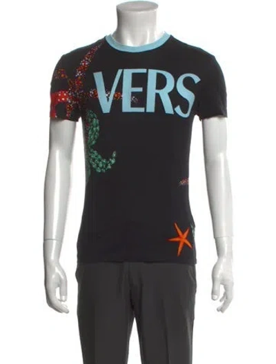 Pre-owned Versace Graphic Print Crew Neck T-shirt In Black